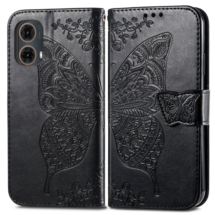 For Motorola Moto G85 Butterfly Love Flower Embossed Leather Phone Case