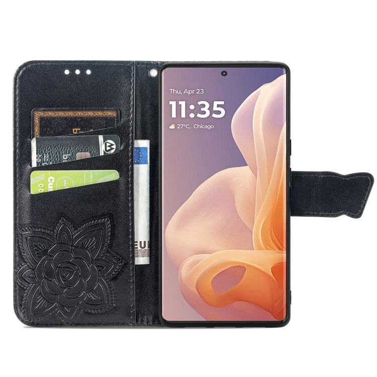 For Motorola Moto G85 Butterfly Love Flower Embossed Leather Phone Case