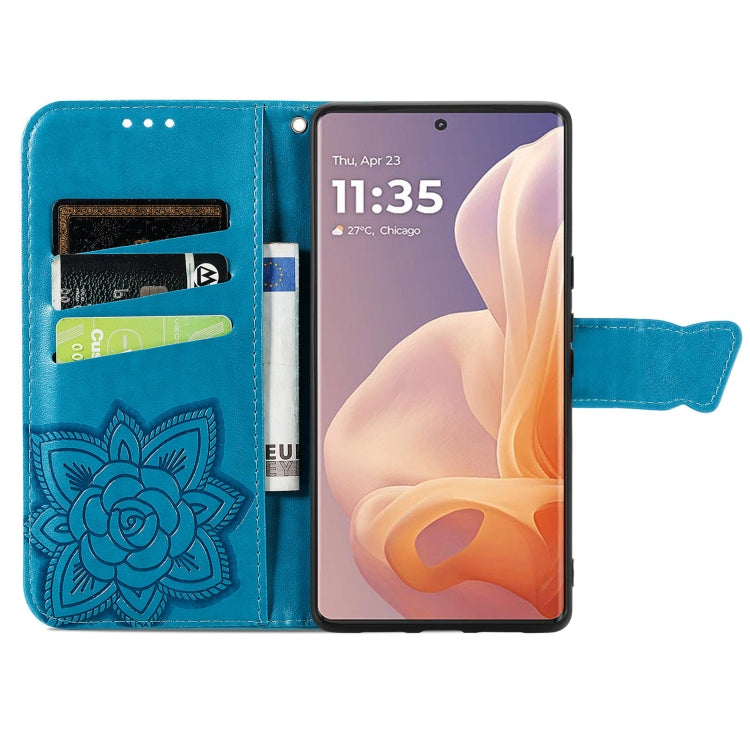 For Motorola Moto G85 Butterfly Love Flower Embossed Leather Phone Case