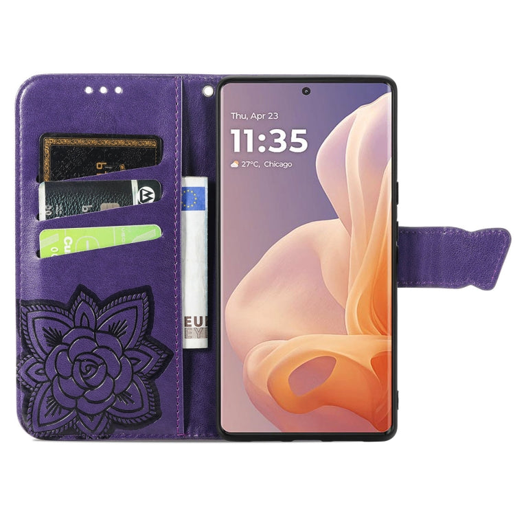 For Motorola Moto G85 Butterfly Love Flower Embossed Leather Phone Case