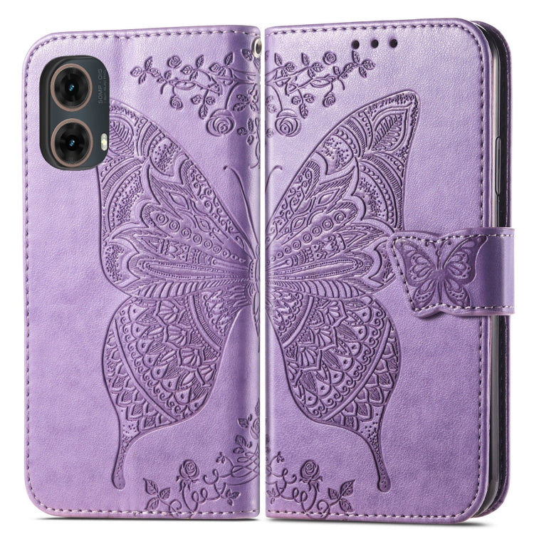 For Motorola Moto G85 Butterfly Love Flower Embossed Leather Phone Case