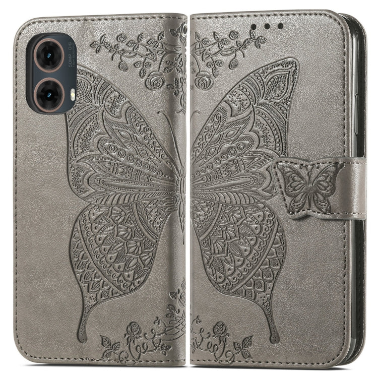For Motorola Moto G85 Butterfly Love Flower Embossed Leather Phone Case