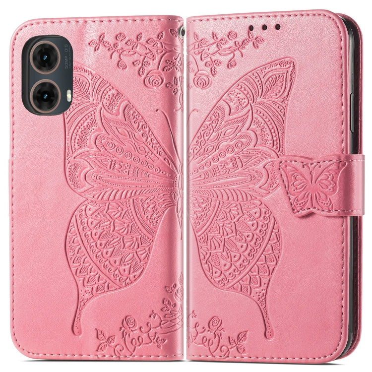For Motorola Moto G85 Butterfly Love Flower Embossed Leather Phone Case
