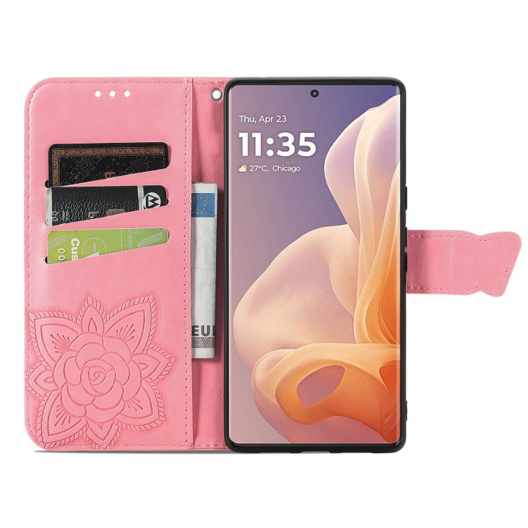 For Motorola Moto G85 Butterfly Love Flower Embossed Leather Phone Case
