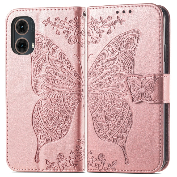 For Motorola Moto G85 Butterfly Love Flower Embossed Leather Phone Case