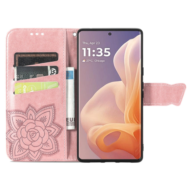 For Motorola Moto G85 Butterfly Love Flower Embossed Leather Phone Case