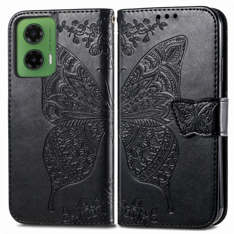For Motorola Moto G35 Butterfly Love Flower Embossed Leather Phone Case