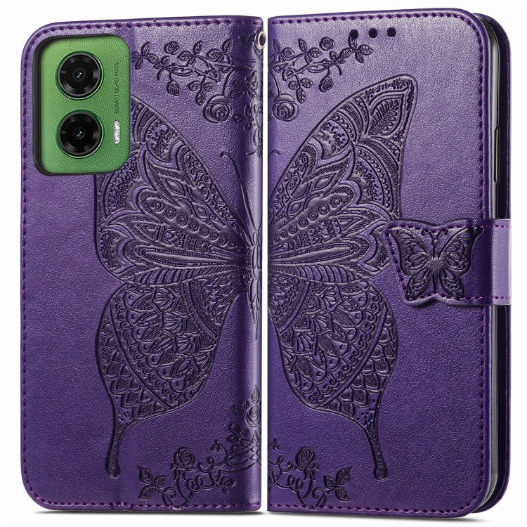 For Motorola Moto G35 Butterfly Love Flower Embossed Leather Phone Case