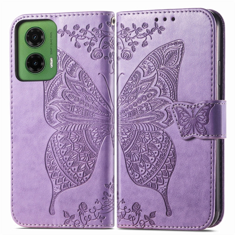 For Motorola Moto G35 Butterfly Love Flower Embossed Leather Phone Case