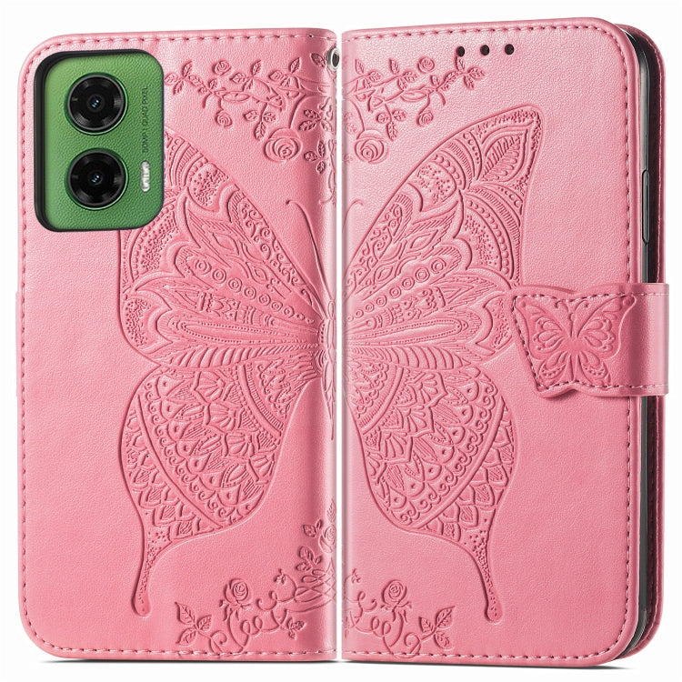 For Motorola Moto G35 Butterfly Love Flower Embossed Leather Phone Case