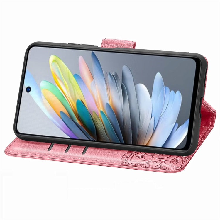For Motorola Moto G35 Butterfly Love Flower Embossed Leather Phone Case