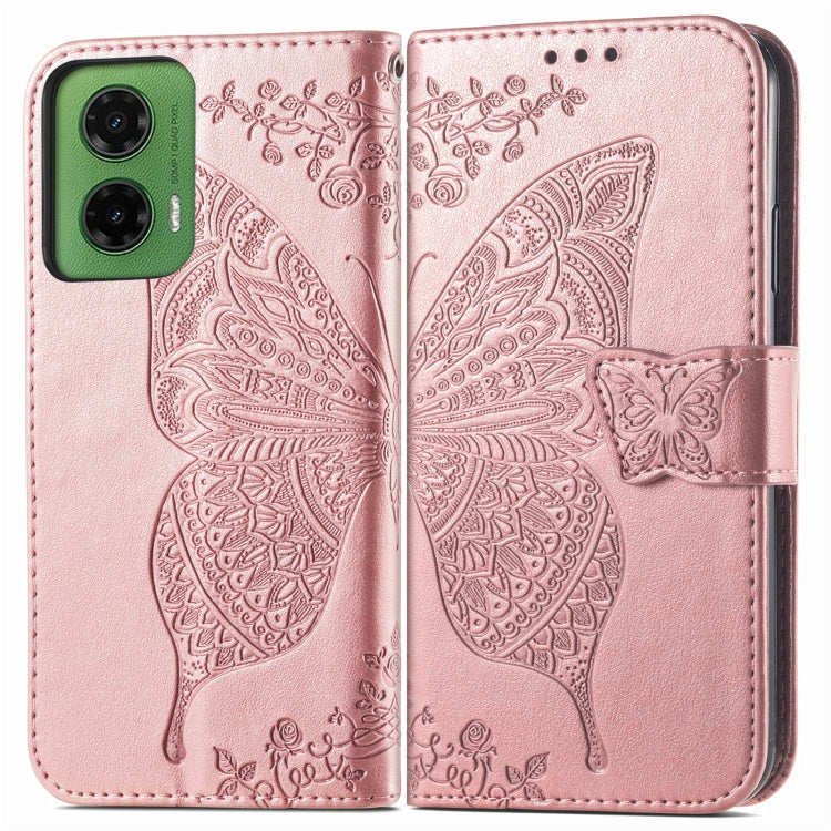 For Motorola Moto G35 Butterfly Love Flower Embossed Leather Phone Case