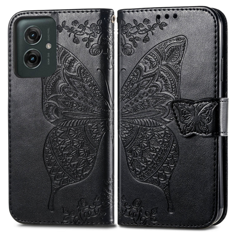 For Motorola Moto G55 Butterfly Love Flower Embossed Leather Phone Case