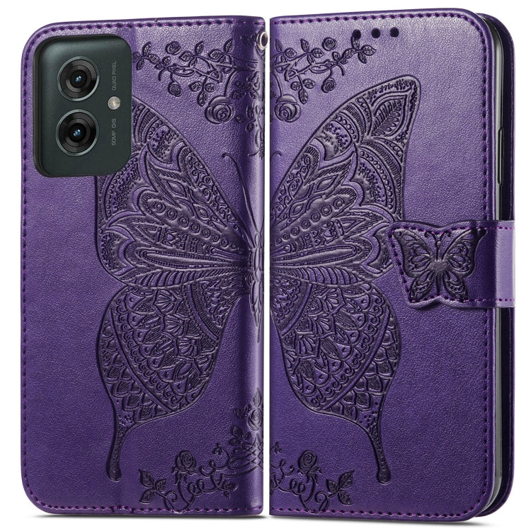 For Motorola Moto G55 Butterfly Love Flower Embossed Leather Phone Case