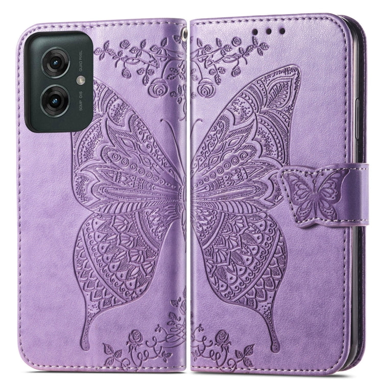 For Motorola Moto G55 Butterfly Love Flower Embossed Leather Phone Case