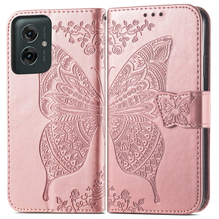 For Motorola Moto G55 Butterfly Love Flower Embossed Leather Phone Case