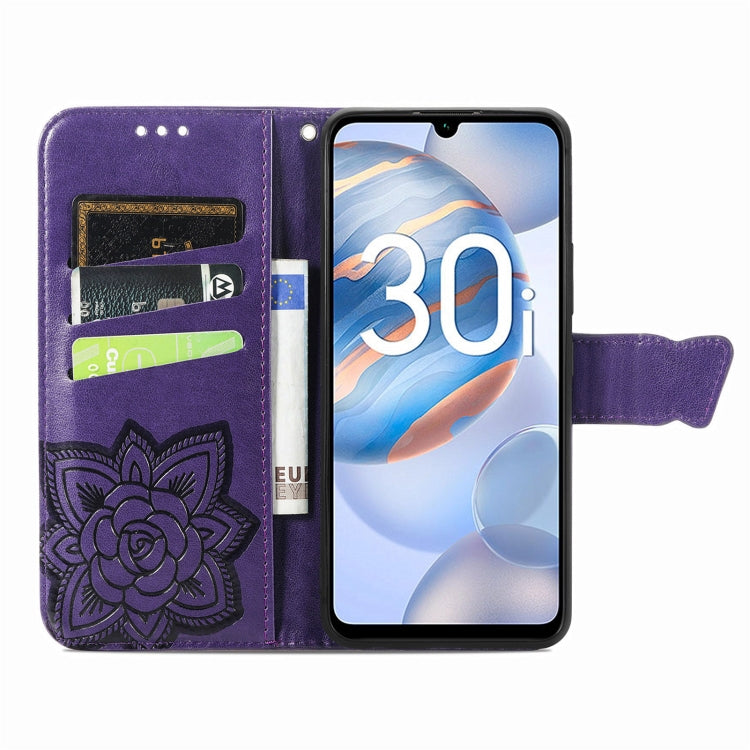 For Honor 30i Butterfly Love Flower Embossed Leather Phone Case