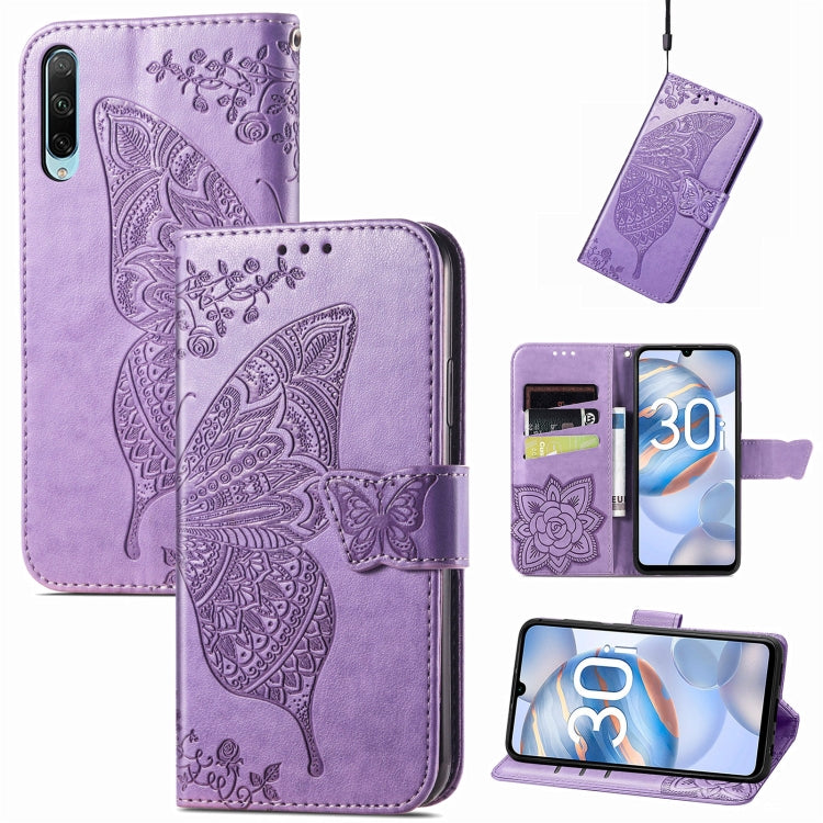 For Honor 30i Butterfly Love Flower Embossed Leather Phone Case