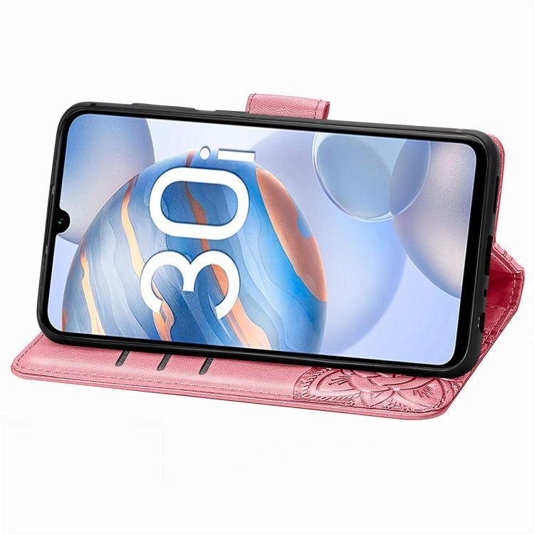 For Honor 30i Butterfly Love Flower Embossed Leather Phone Case