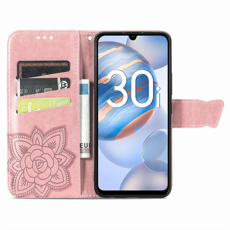 For Honor 30i Butterfly Love Flower Embossed Leather Phone Case