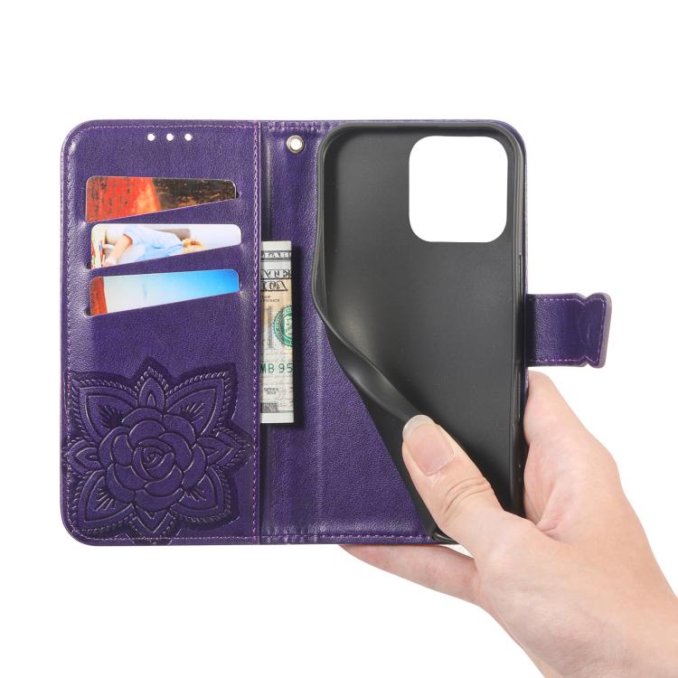 For Honor 600 Lite Global Butterfly Love Flower Embossed Leather Phone Case