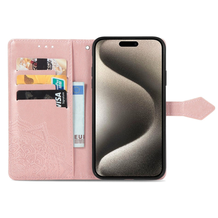 For iPhone 16 Mandala Flower Embossed Leather Phone Case