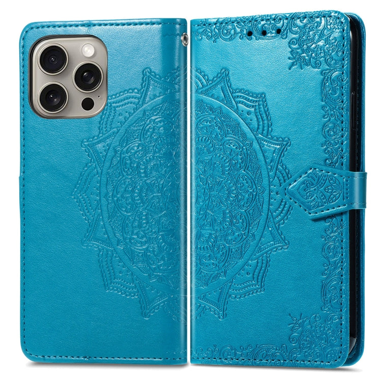 For iPhone 16 Mandala Flower Embossed Leather Phone Case