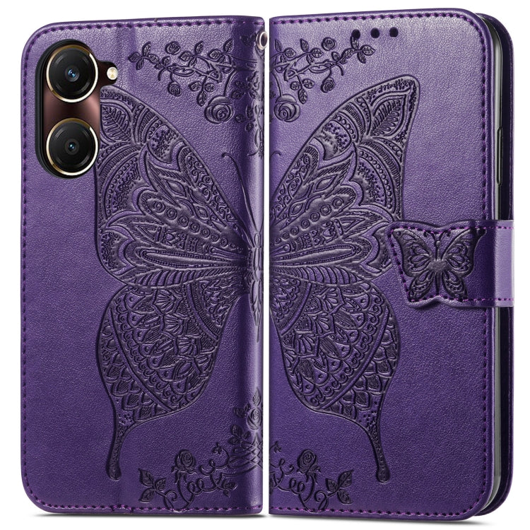 For vivo Y37 Butterfly Love Flower Embossed Leather Phone Case