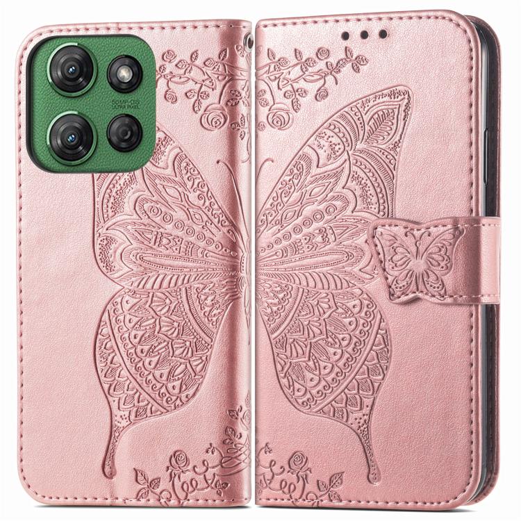 For Motorola Moto G Power 2025 Butterfly Love Flower Embossed Leather Phone Case