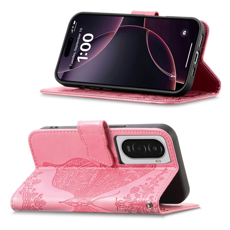 For Xiaomi Poco M7 4G 169mm Butterfly Love Flower Embossed Leather Phone Case