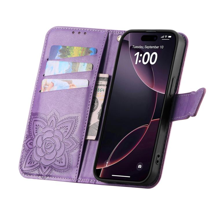 For Xiaomi Poco M7 4G 169mm Butterfly Love Flower Embossed Leather Phone Case