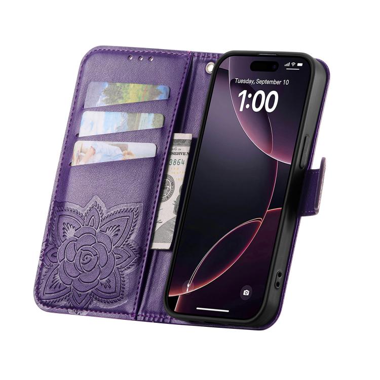 For Xiaomi Poco M7 4G 169mm Butterfly Love Flower Embossed Leather Phone Case