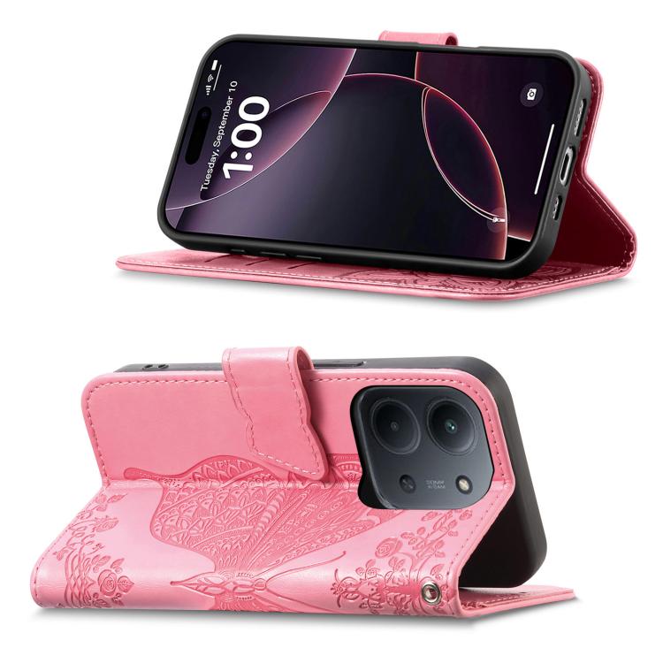 For Redmi 15C 5G / 4G Glodal 171mm Butterfly Love Flower Embossed Leather Phone Case