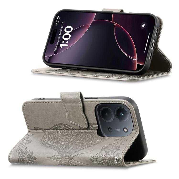 For Redmi 15C 5G / 4G Glodal 171mm Butterfly Love Flower Embossed Leather Phone Case