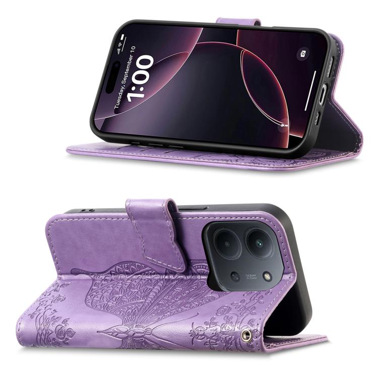 For Redmi 15C 5G / 4G Glodal 171mm Butterfly Love Flower Embossed Leather Phone Case