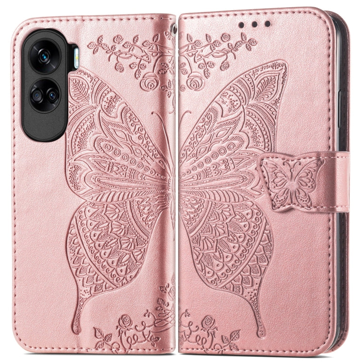 For Honor 90 Lite Butterfly Love Flower Embossed Leather Phone Case