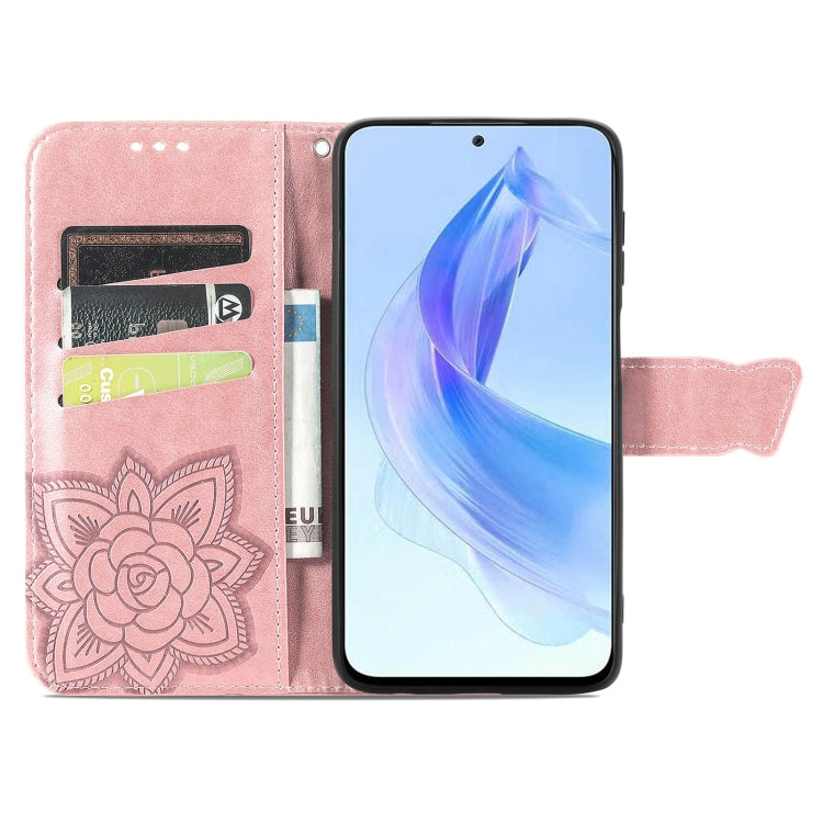 For Honor 90 Lite Butterfly Love Flower Embossed Leather Phone Case