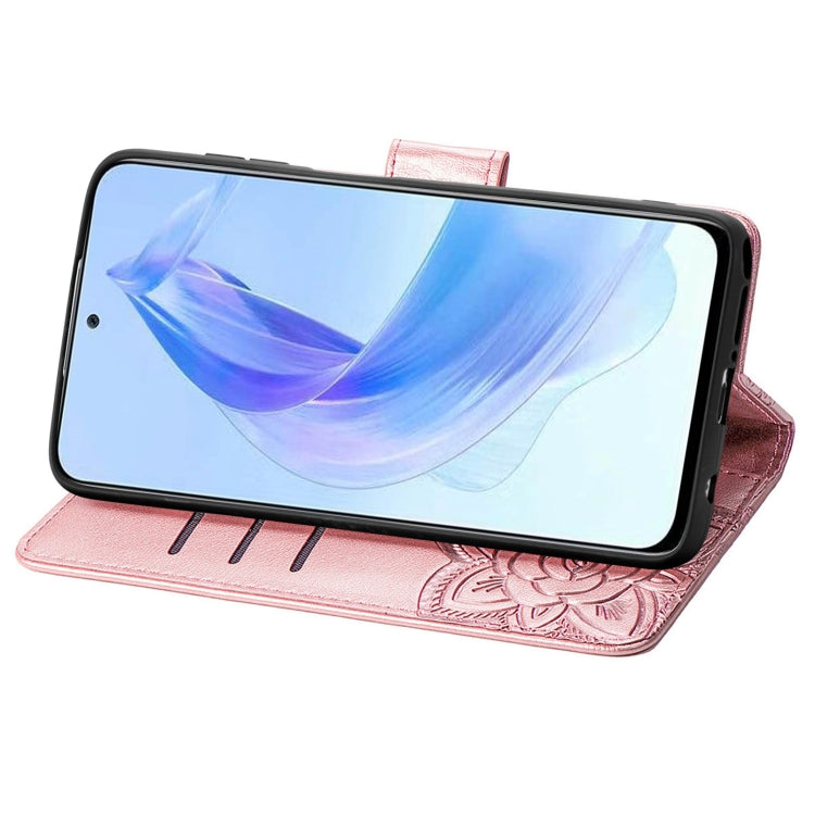 For Honor 90 Lite Butterfly Love Flower Embossed Leather Phone Case