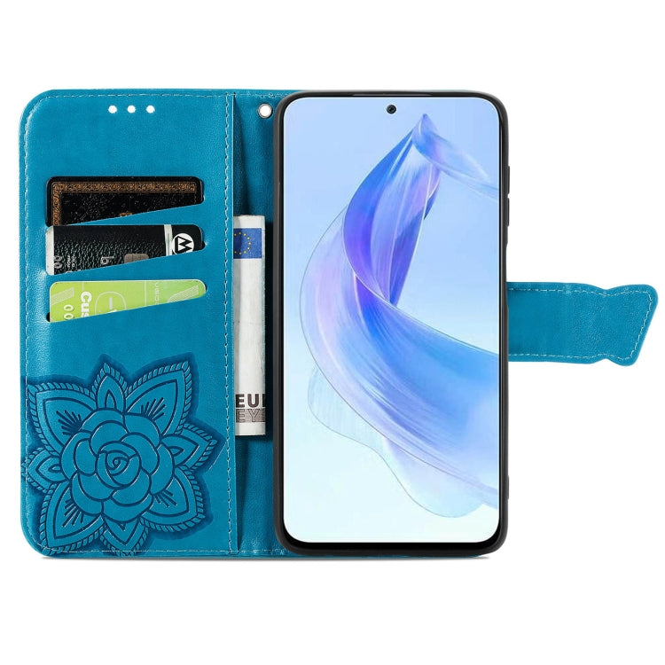 For Honor 90 Lite Butterfly Love Flower Embossed Leather Phone Case