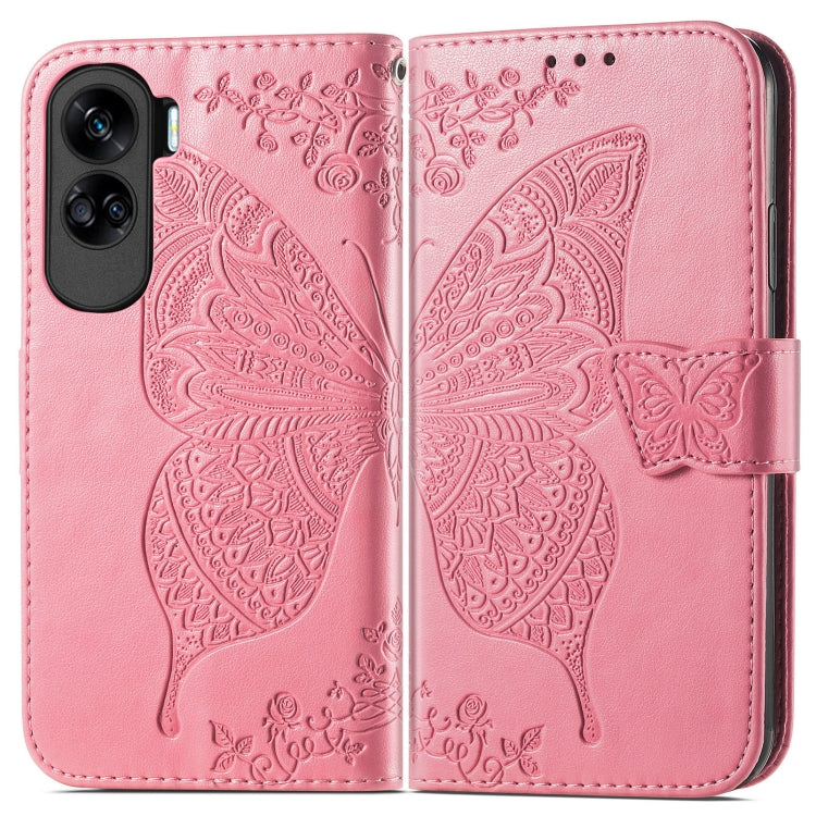 For Honor 90 Lite Butterfly Love Flower Embossed Leather Phone Case
