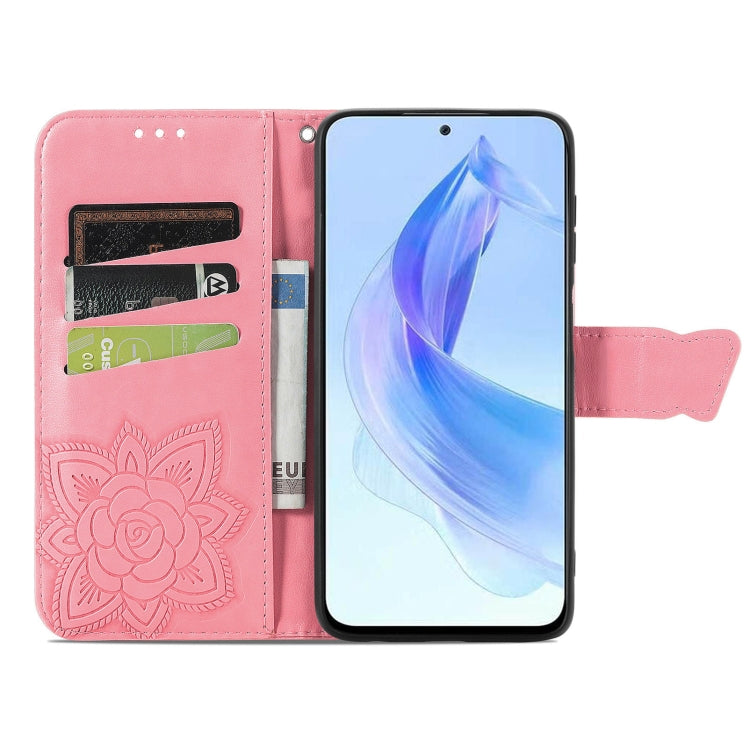 For Honor 90 Lite Butterfly Love Flower Embossed Leather Phone Case
