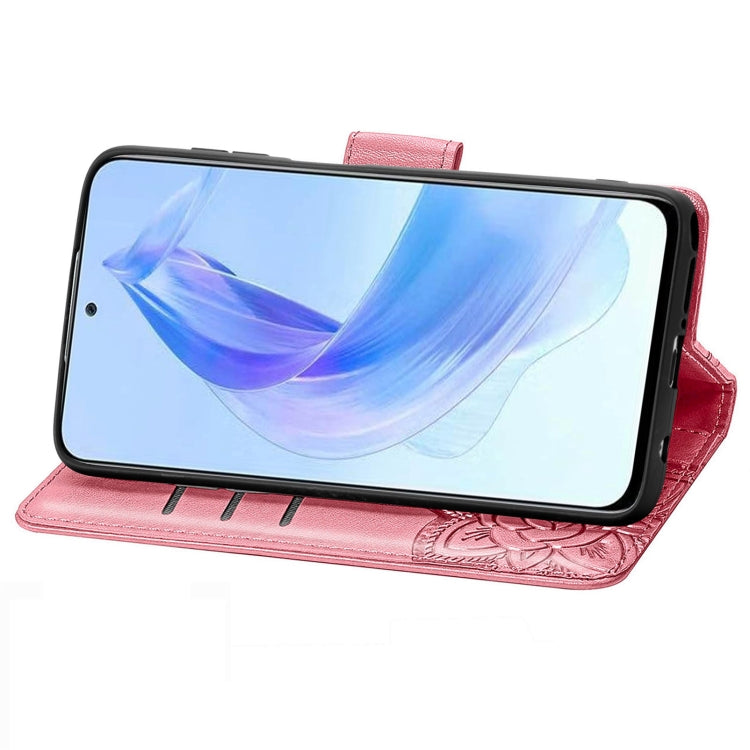 For Honor 90 Lite Butterfly Love Flower Embossed Leather Phone Case