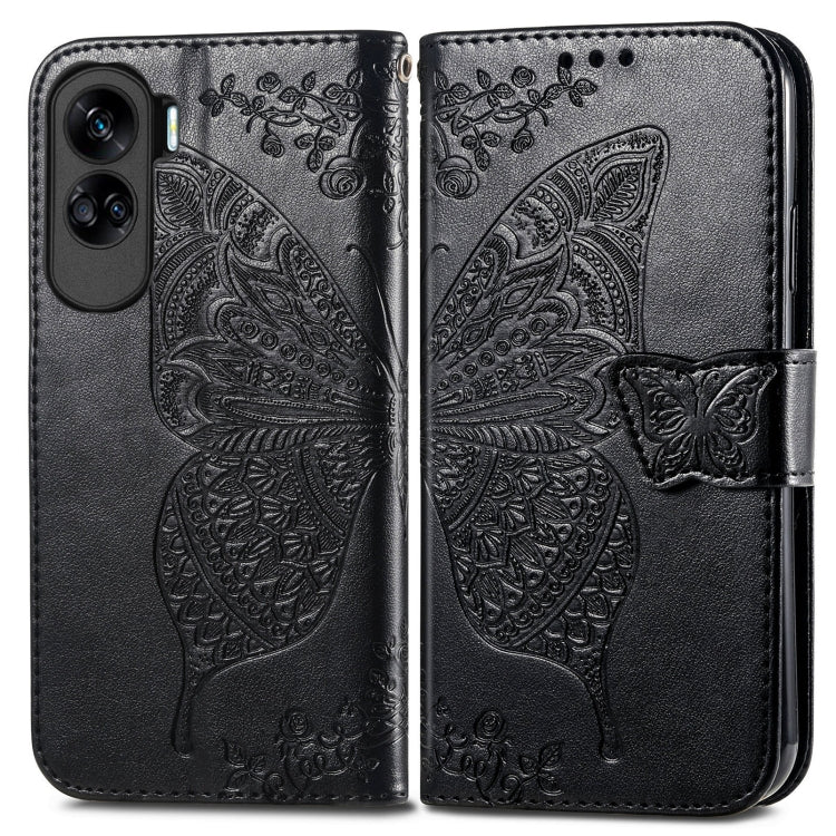 For Honor 90 Lite Butterfly Love Flower Embossed Leather Phone Case