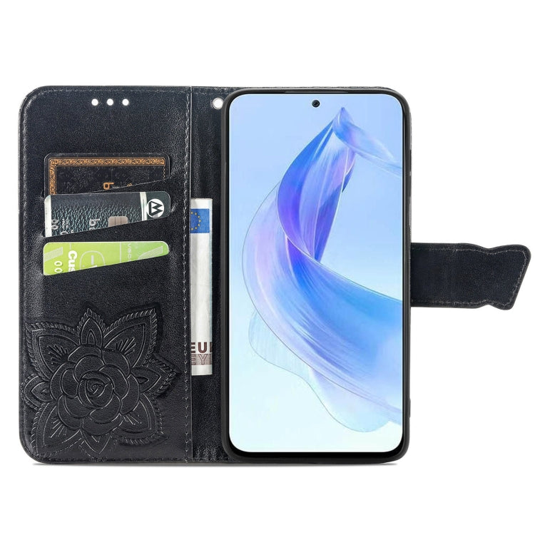 For Honor 90 Lite Butterfly Love Flower Embossed Leather Phone Case
