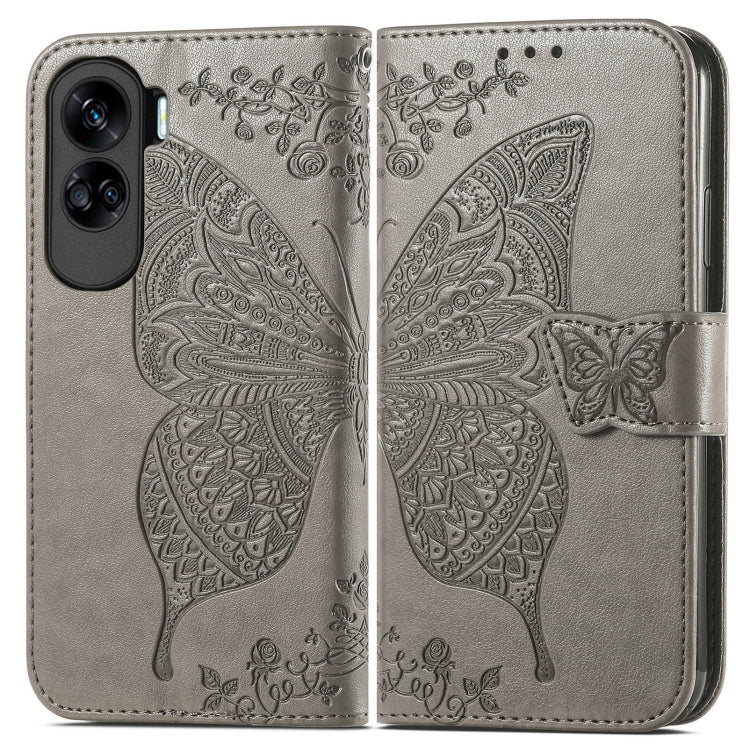 For Honor 90 Lite Butterfly Love Flower Embossed Leather Phone Case