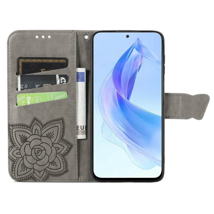 For Honor 90 Lite Butterfly Love Flower Embossed Leather Phone Case