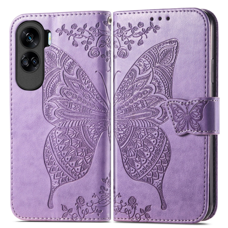 For Honor 90 Lite Butterfly Love Flower Embossed Leather Phone Case