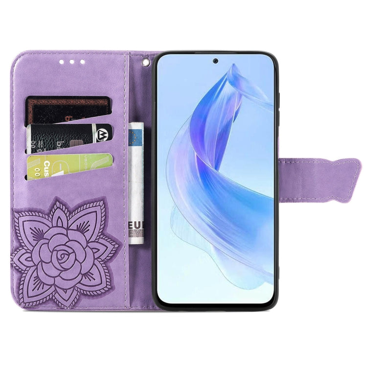 For Honor 90 Lite Butterfly Love Flower Embossed Leather Phone Case