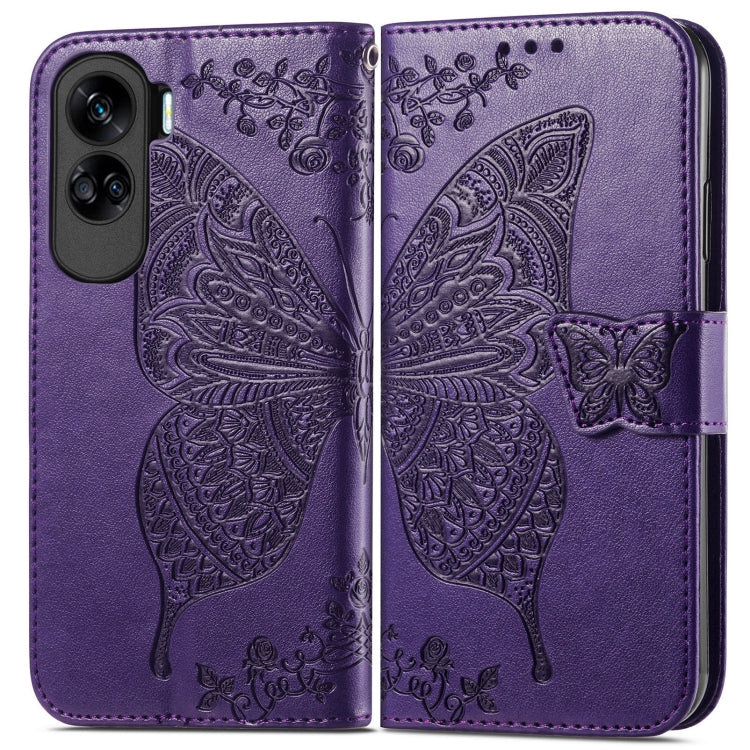 For Honor 90 Lite Butterfly Love Flower Embossed Leather Phone Case