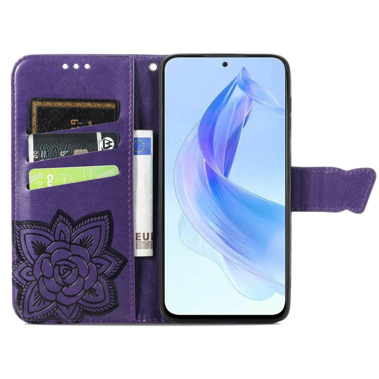 For Honor 90 Lite Butterfly Love Flower Embossed Leather Phone Case